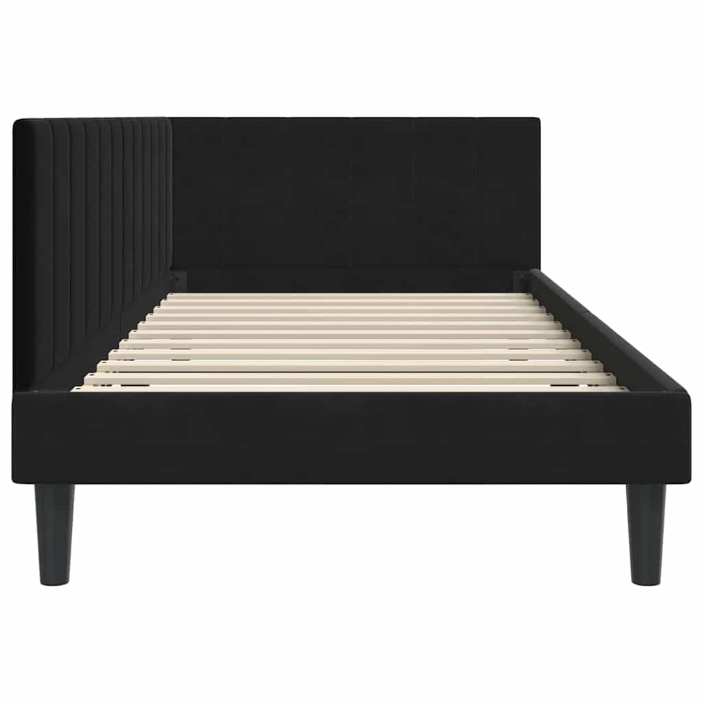 Kutni okvir kreveta s uzglavljem Crna 90 cm x 190 cm Baršun