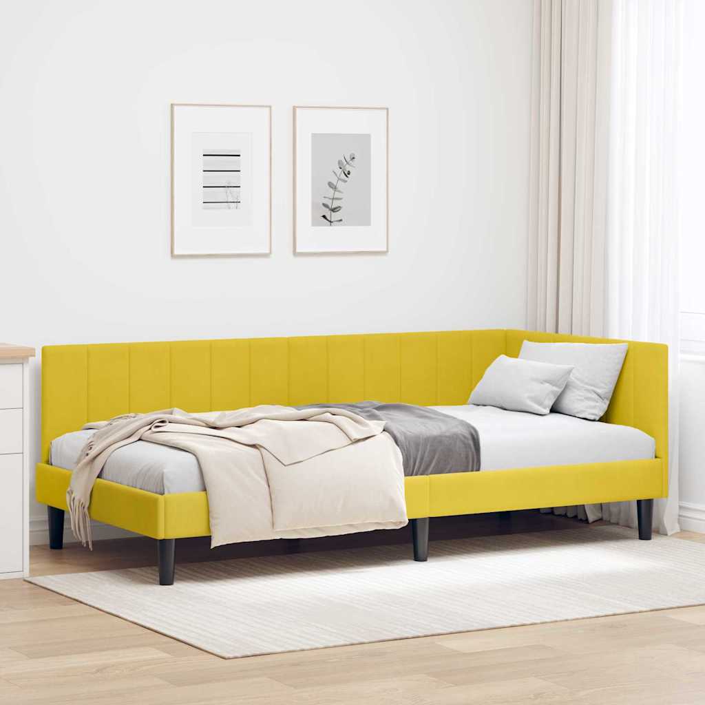 Kutni okvir kreveta s uzglavljem Žuta 90 cm x 190 cm Baršun