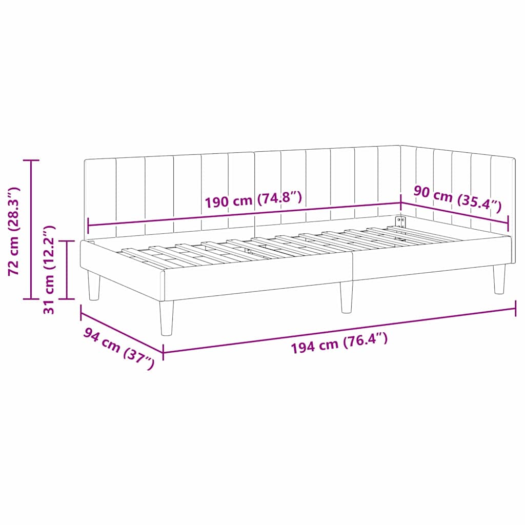 Kutni okvir kreveta s uzglavljem Žuta 90 cm x 190 cm Baršun