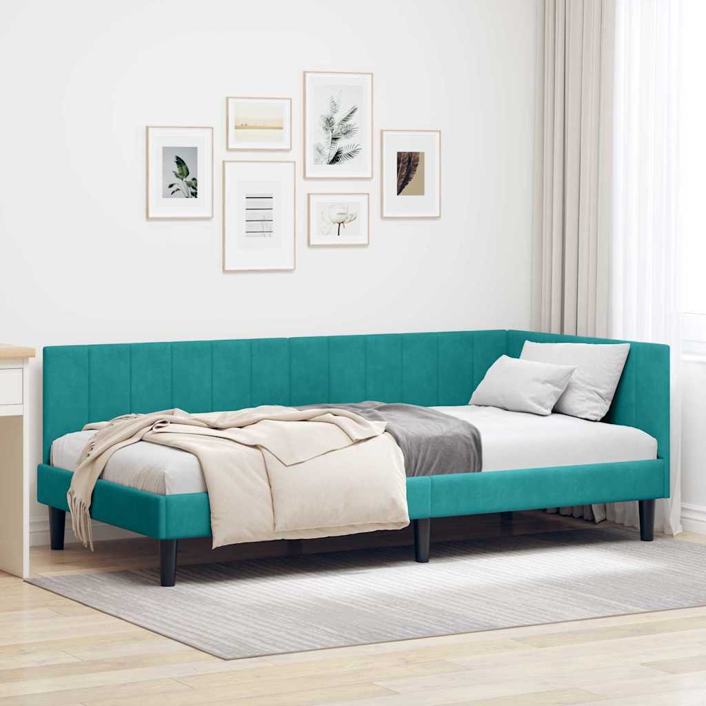 Kutni okvir kreveta s uzglavljem Tirkizna 90 cm x 190 cm Baršun