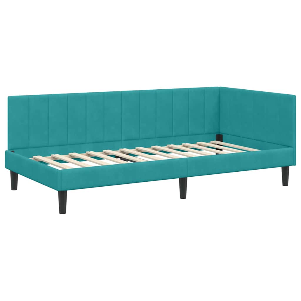 Kutni okvir kreveta s uzglavljem Tirkizna 90 cm x 190 cm Baršun