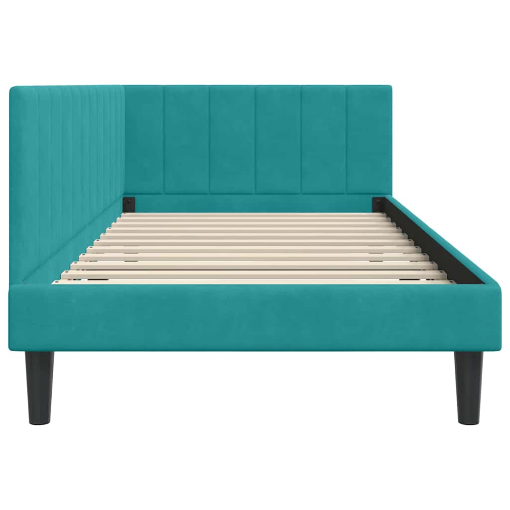 Kutni okvir kreveta s uzglavljem Tirkizna 90 cm x 190 cm Baršun