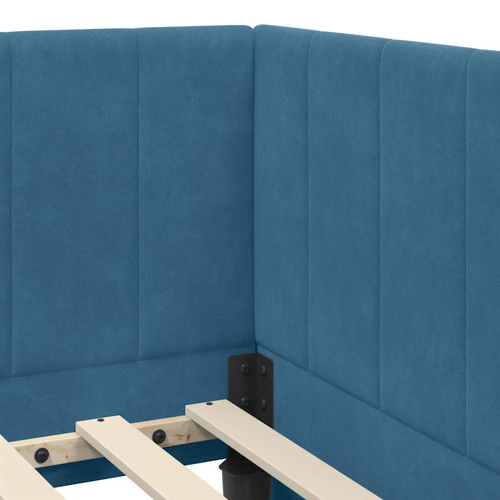 Kutni okvir kreveta s uzglavljem Plava 90 cm x 200 cm Baršun