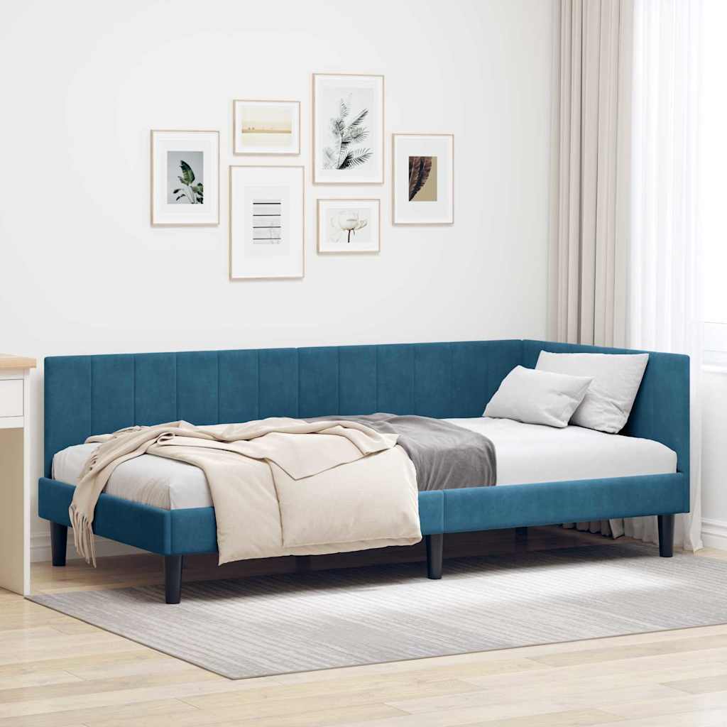 Kutni okvir kreveta s uzglavljem Plava 90 cm x 200 cm Baršun