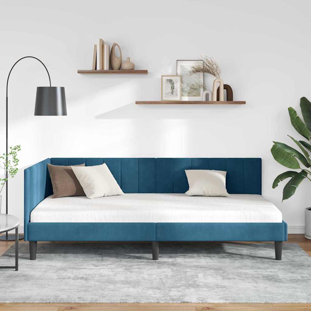 Kutni okvir kreveta s uzglavljem Plava 90 cm x 200 cm Baršun