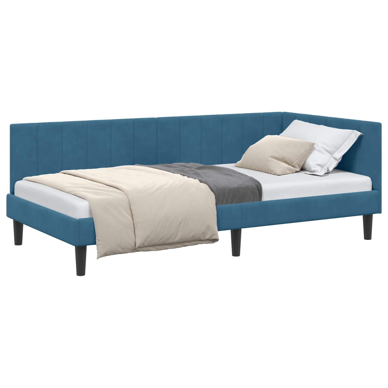 Kutni okvir kreveta s uzglavljem Plava 90 cm x 200 cm Baršun