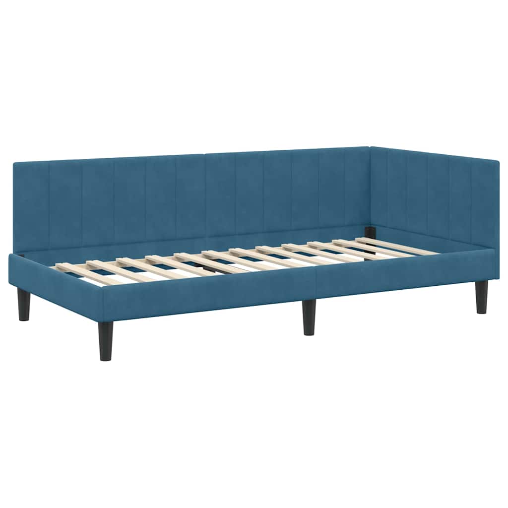 Kutni okvir kreveta s uzglavljem Plava 90 cm x 200 cm Baršun