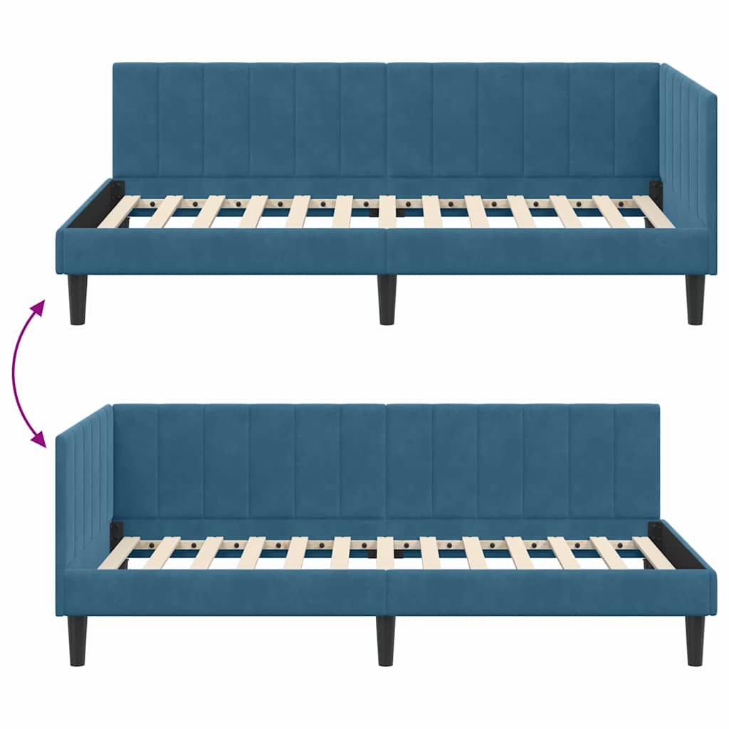 Kutni okvir kreveta s uzglavljem Plava 90 cm x 200 cm Baršun