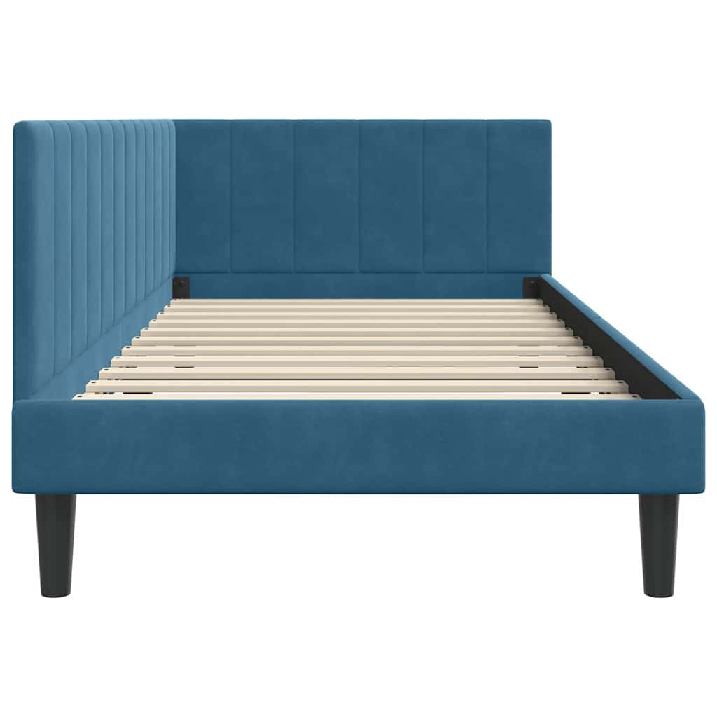Kutni okvir kreveta s uzglavljem Plava 90 cm x 200 cm Baršun