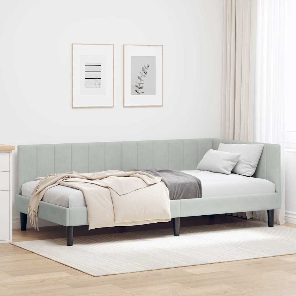Kutni okvir kreveta Svijetlo siva 90 cm x 200 cm Baršun