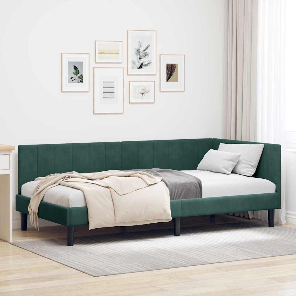Kutni okvir kreveta Tamnozelena 90 cm x 200 cm Baršun