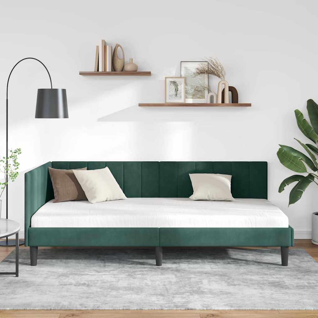 Kutni okvir kreveta Tamnozelena 90 cm x 200 cm Baršun