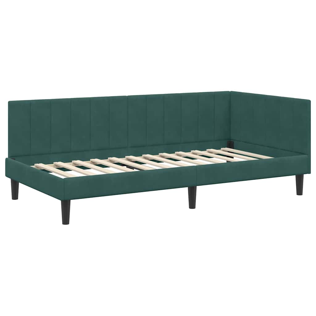 Kutni okvir kreveta Tamnozelena 90 cm x 200 cm Baršun
