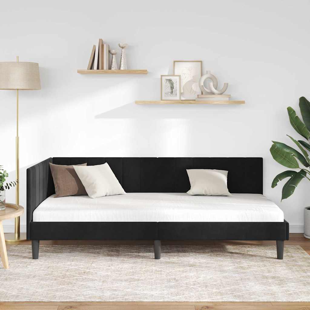 Kutni okvir kreveta s uzglavljem Crna 90 cm x 200 cm Baršun