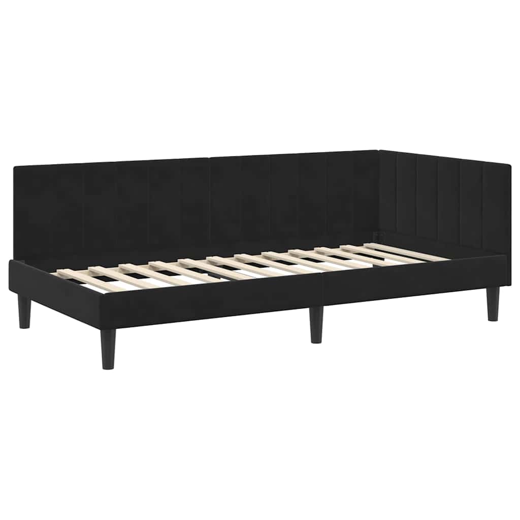 Kutni okvir kreveta s uzglavljem Crna 90 cm x 200 cm Baršun