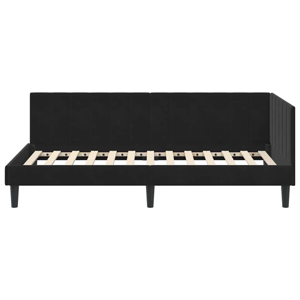 Kutni okvir kreveta s uzglavljem Crna 90 cm x 200 cm Baršun