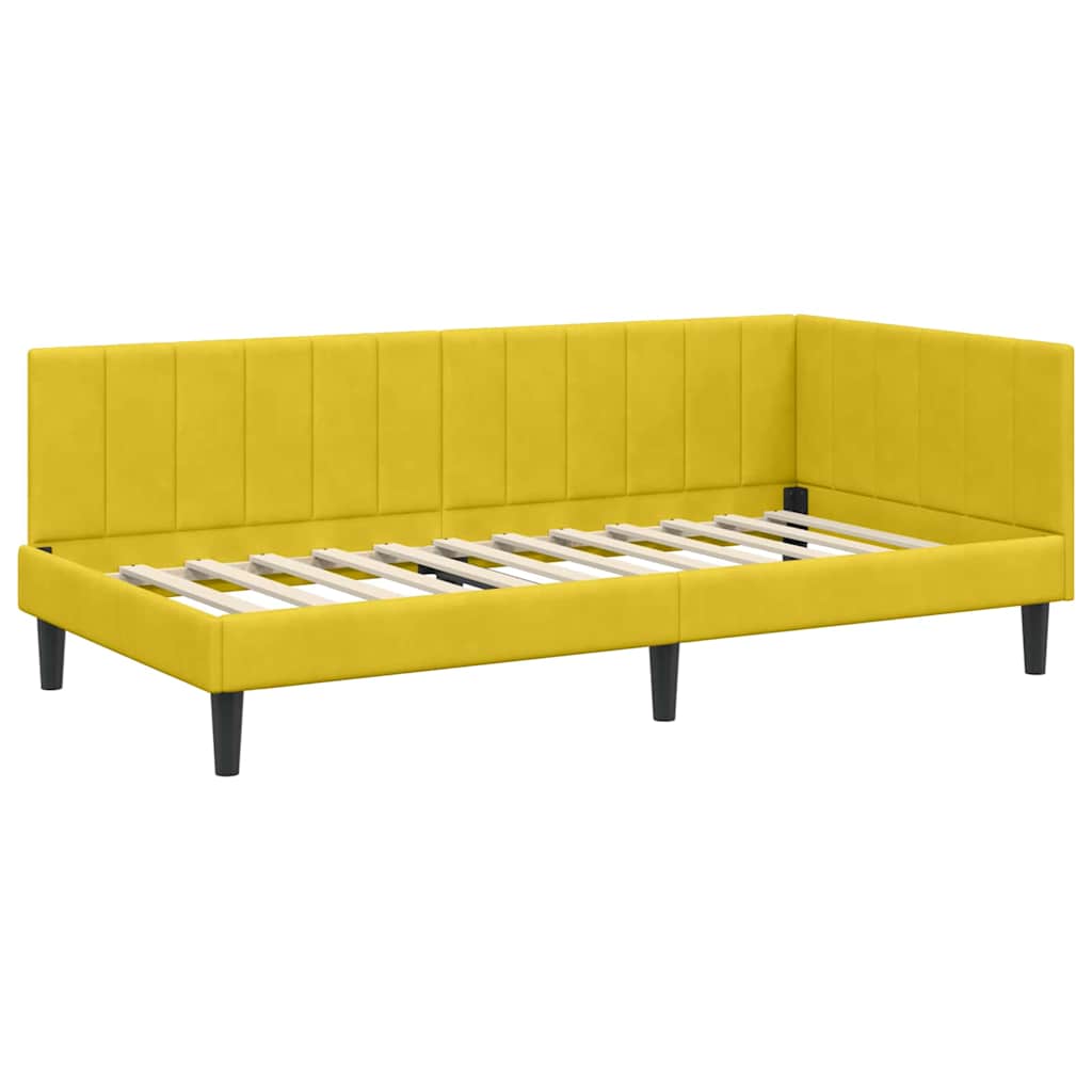 Kutni okvir kreveta s uzglavljem Žuta 90 cm x 200 cm Baršun