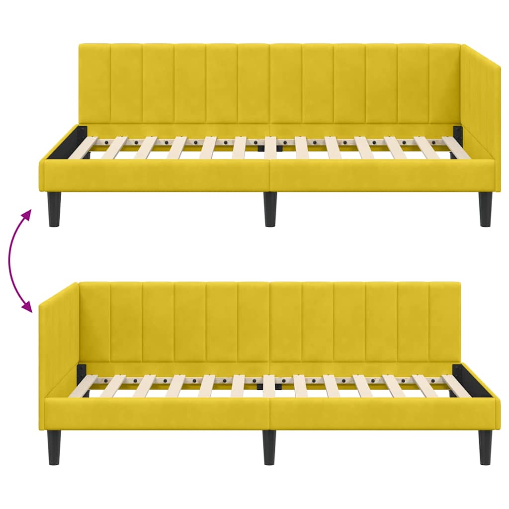Kutni okvir kreveta s uzglavljem Žuta 90 cm x 200 cm Baršun