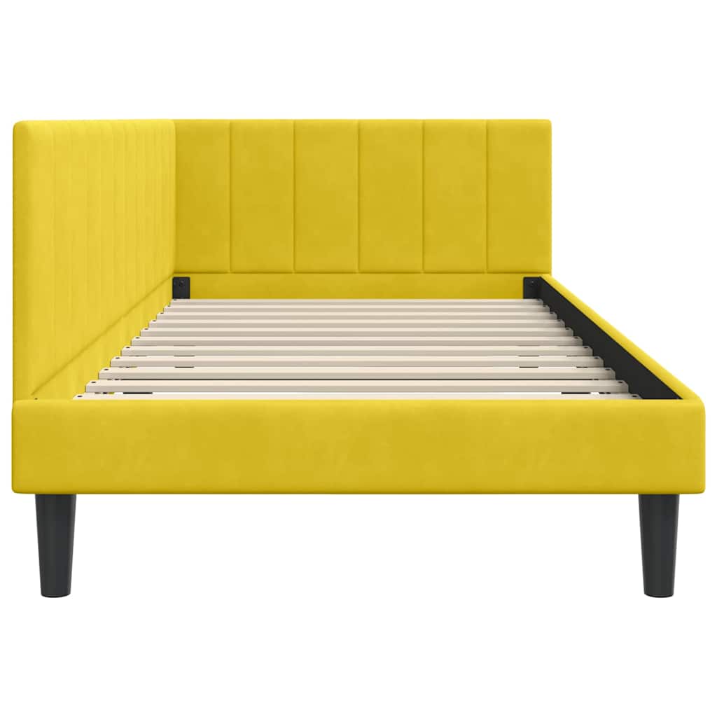 Kutni okvir kreveta s uzglavljem Žuta 90 cm x 200 cm Baršun