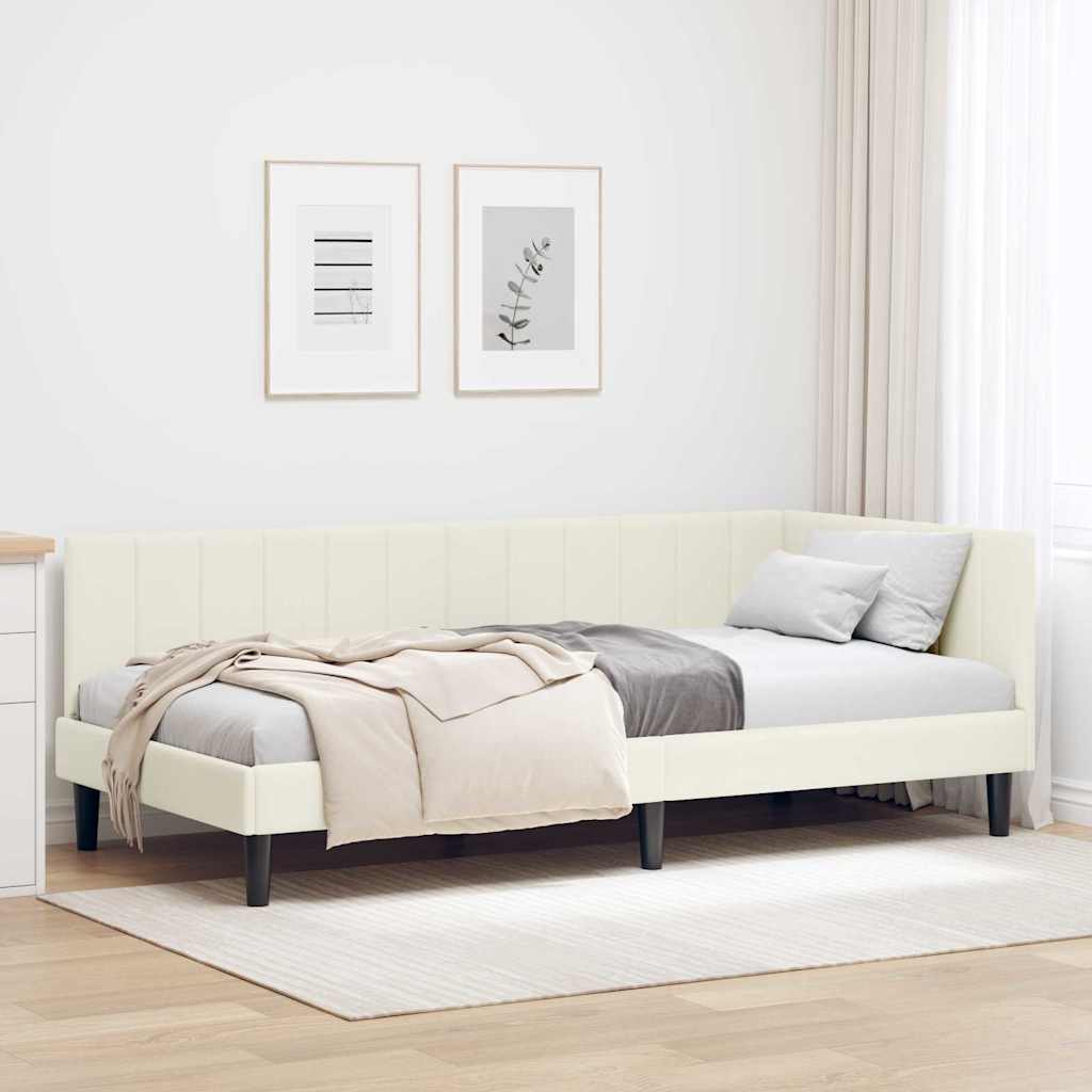Kutni okvir kreveta s uzglavljem Krema 90 cm x 200 cm Baršun