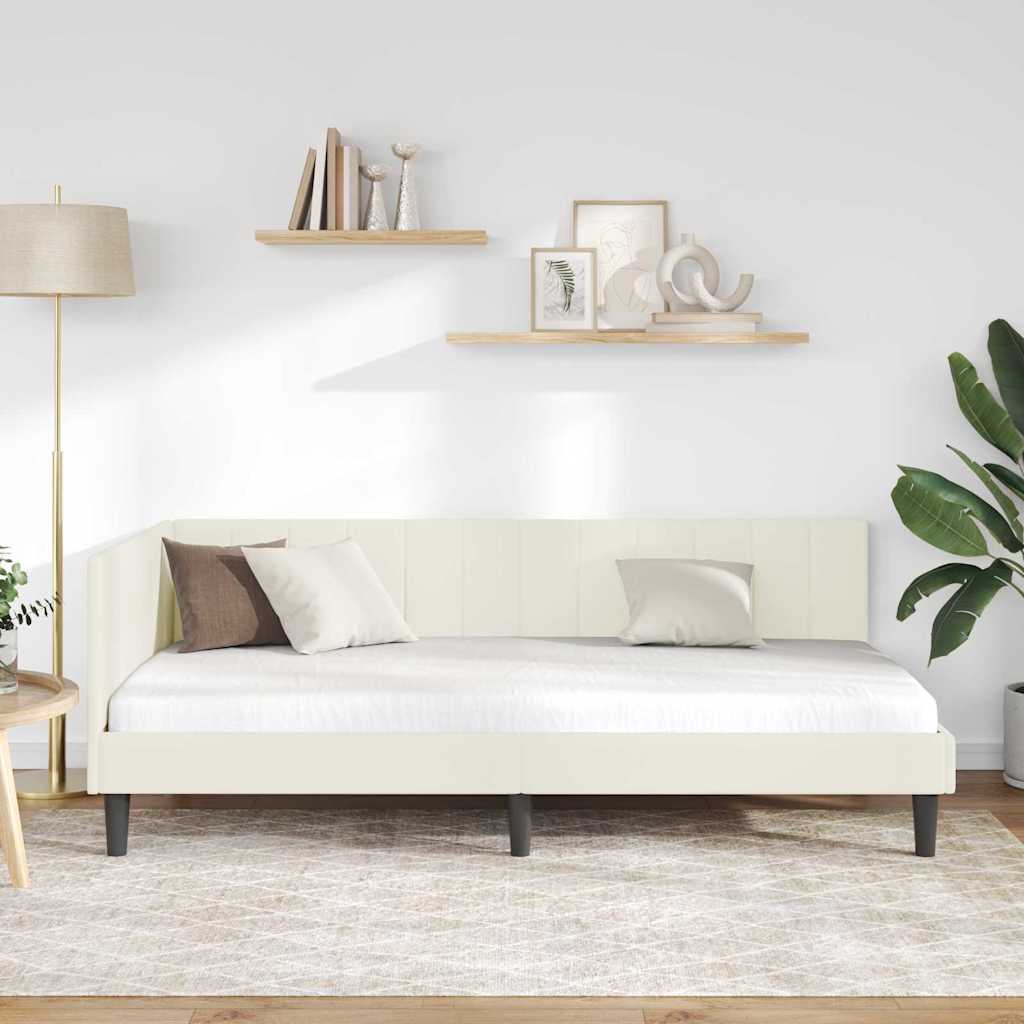 Kutni okvir kreveta s uzglavljem Krema 90 cm x 200 cm Baršun