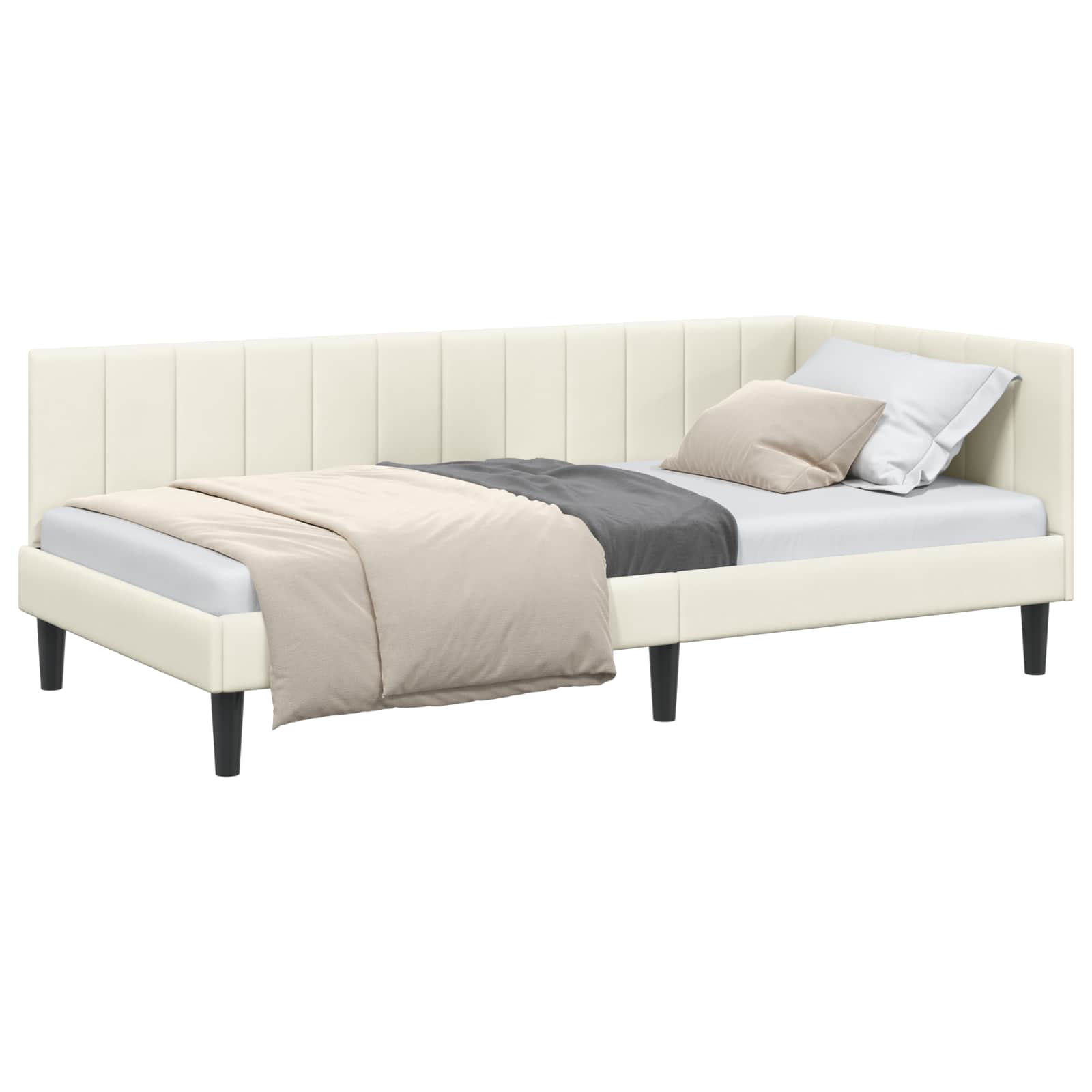 Kutni okvir kreveta s uzglavljem Krema 90 cm x 200 cm Baršun
