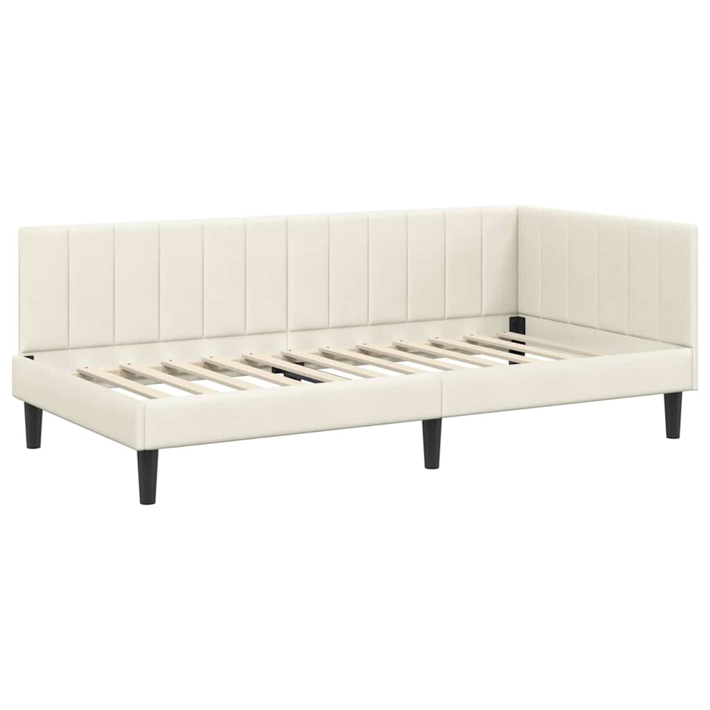 Kutni okvir kreveta s uzglavljem Krema 90 cm x 200 cm Baršun