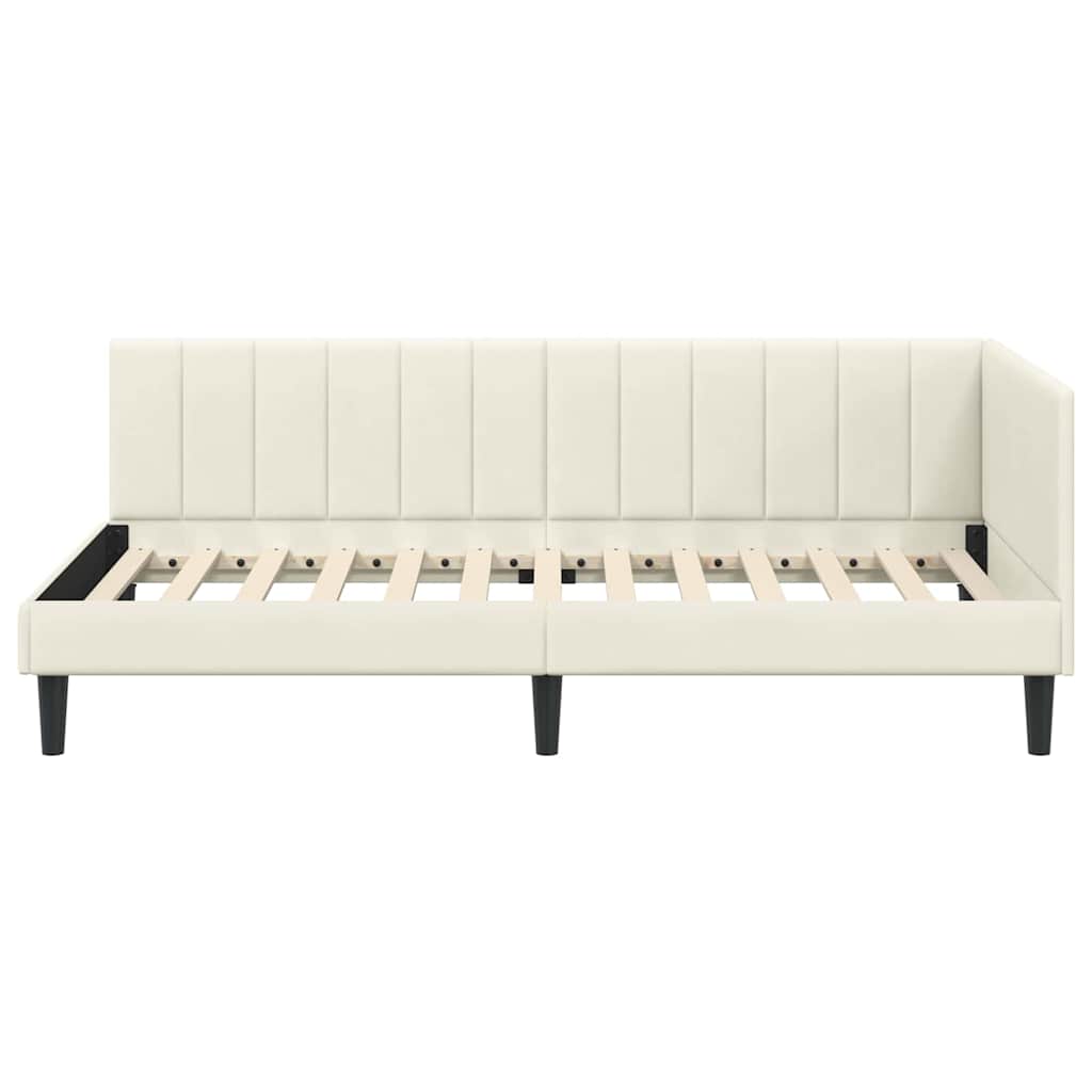 Kutni okvir kreveta s uzglavljem Krema 90 cm x 200 cm Baršun