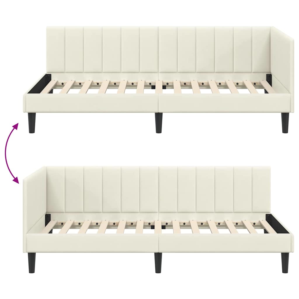 Kutni okvir kreveta s uzglavljem Krema 90 cm x 200 cm Baršun