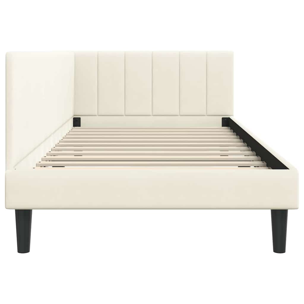 Kutni okvir kreveta s uzglavljem Krema 90 cm x 200 cm Baršun