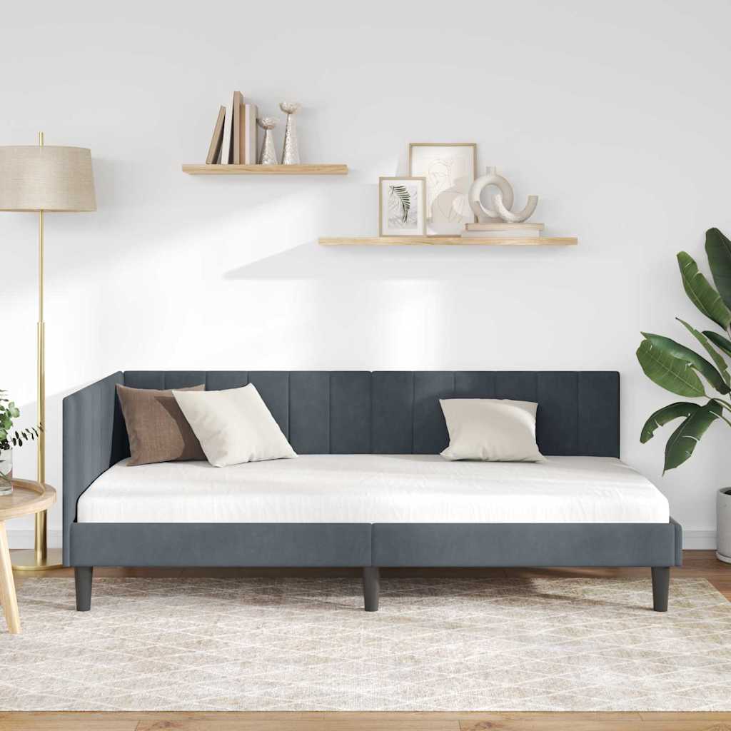 Kutni okvir kreveta Tamno siva 100 cm x 200 cm Baršun