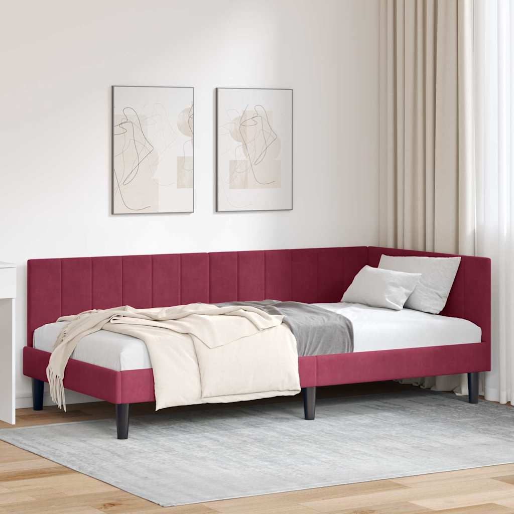 Kutni okvir kreveta Vinska crvena 100 cm x 200 cm Baršun