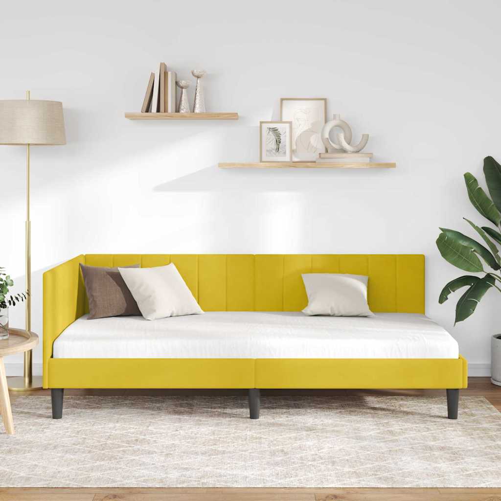 Kutni okvir kreveta s uzglavljem Žuta 100 cm x 200 cm Baršun