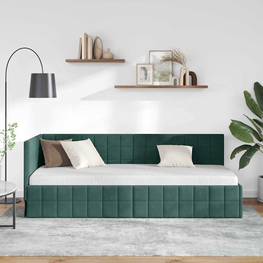 Kutni okvir kreveta Tamnozelena 80 cm x 200 cm Baršun
