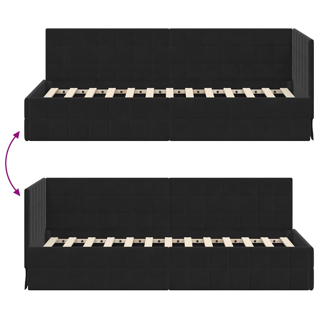 Kutni okvir kreveta s uzglavljem Crna 80 cm x 200 cm Baršun