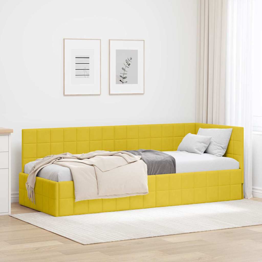 Kutni okvir kreveta s uzglavljem Žuta 80 cm x 200 cm Baršun