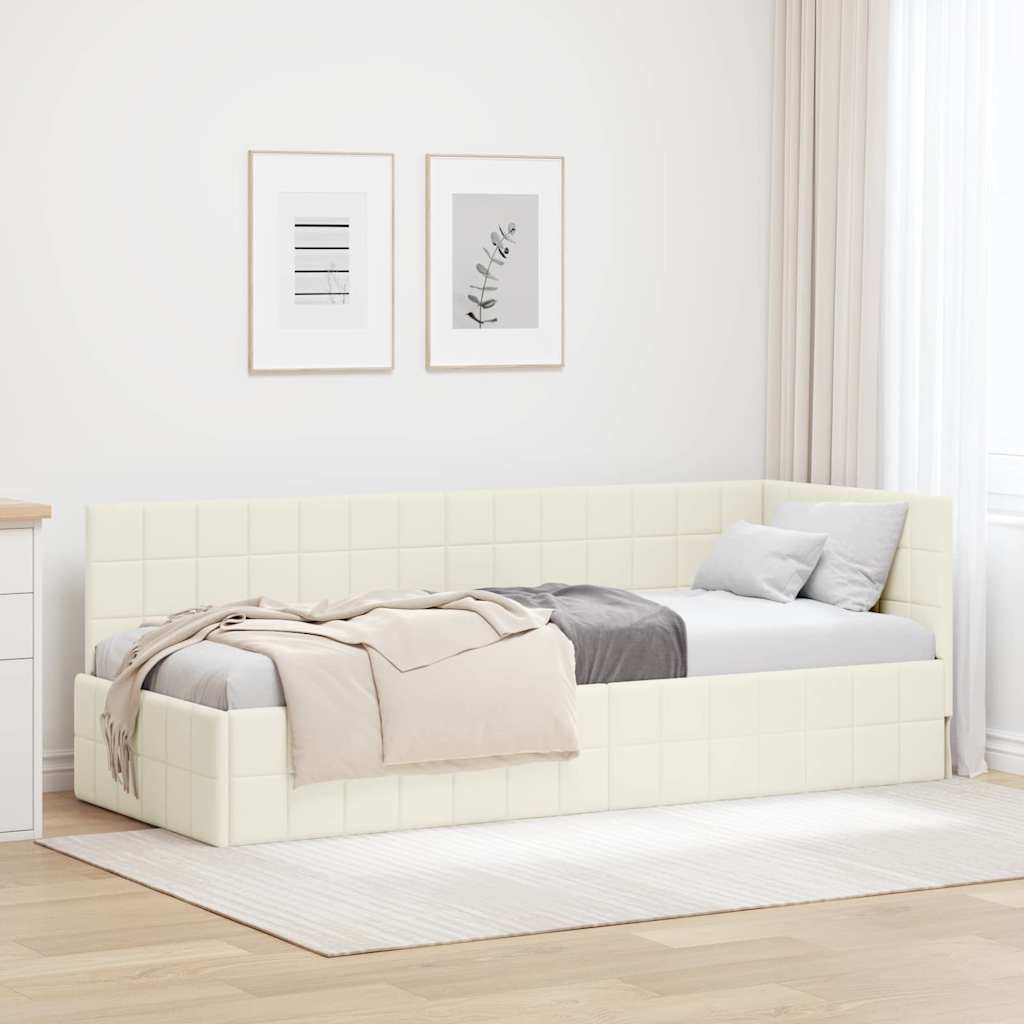 Kutni okvir kreveta s uzglavljem Krema 80 cm x 200 cm Baršun