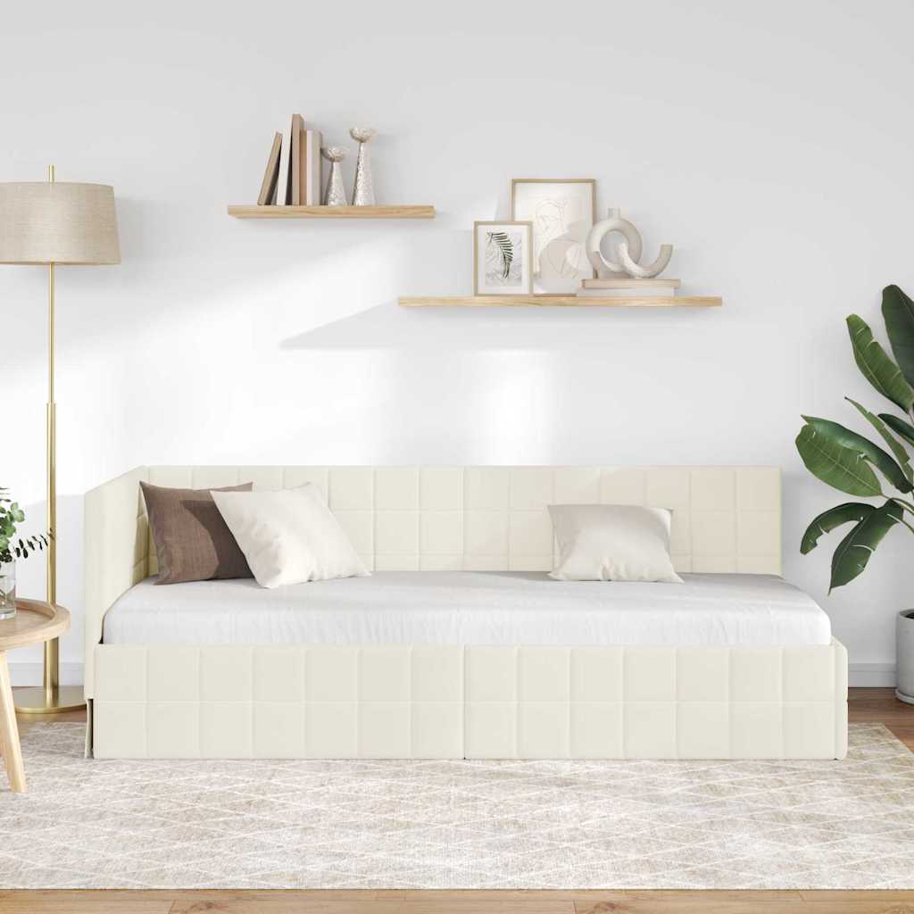 Kutni okvir kreveta s uzglavljem Krema 80 cm x 200 cm Baršun