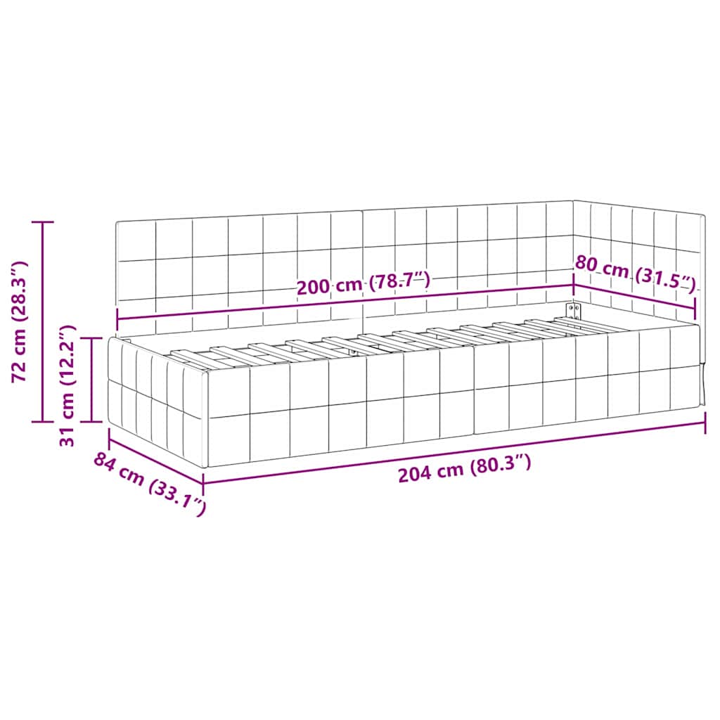 Kutni okvir kreveta s uzglavljem Krema 80 cm x 200 cm Baršun