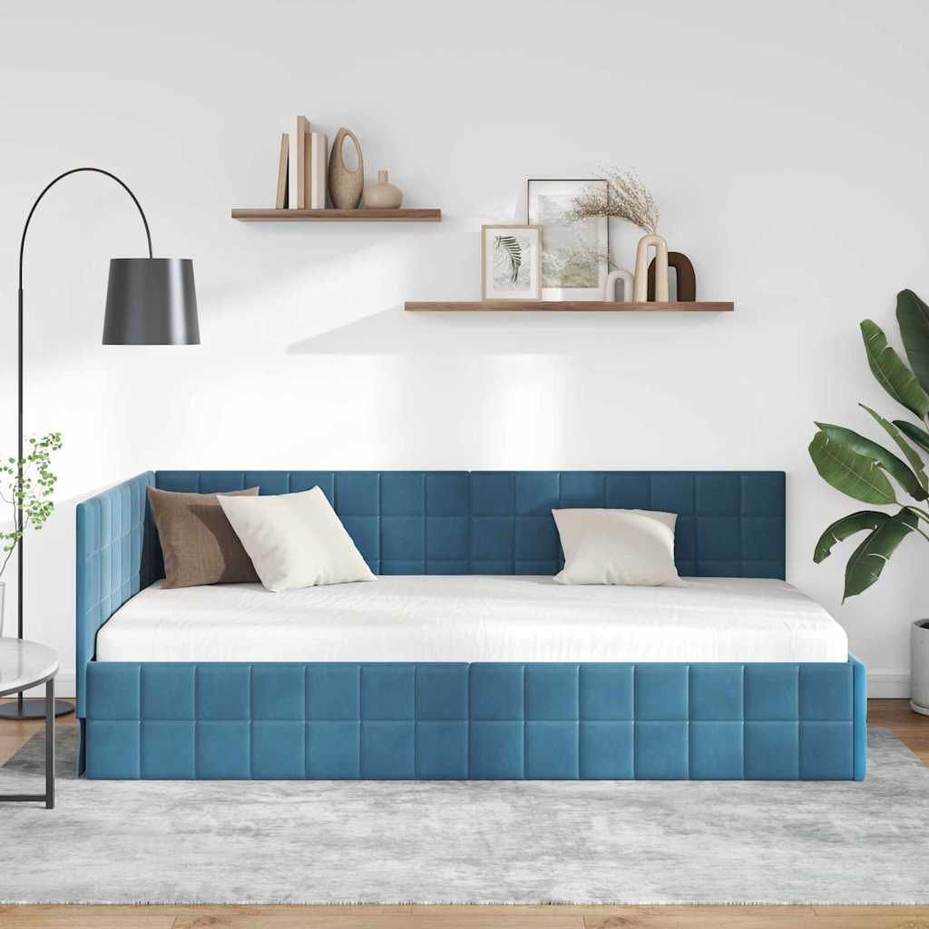 Kutni okvir kreveta s uzglavljem Plava 90 cm x 190 cm Baršun