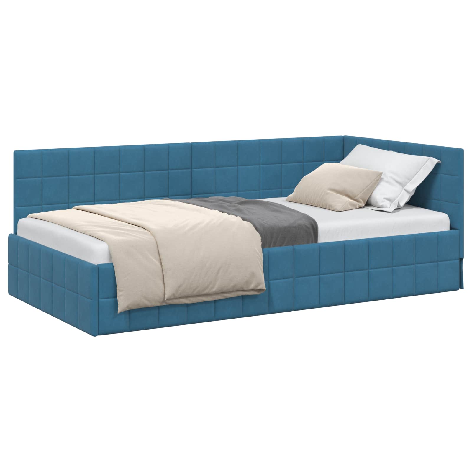 Kutni okvir kreveta s uzglavljem Plava 90 cm x 190 cm Baršun
