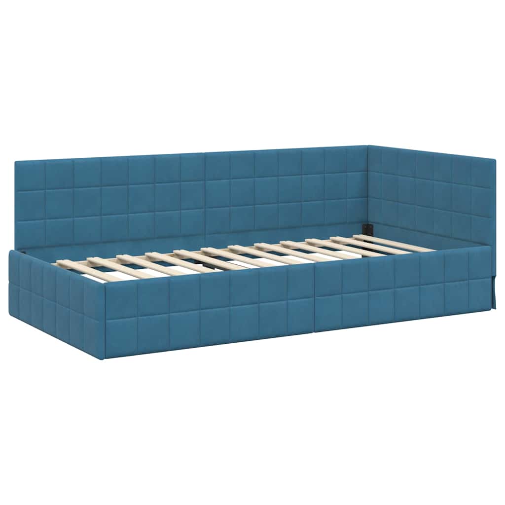 Kutni okvir kreveta s uzglavljem Plava 90 cm x 190 cm Baršun
