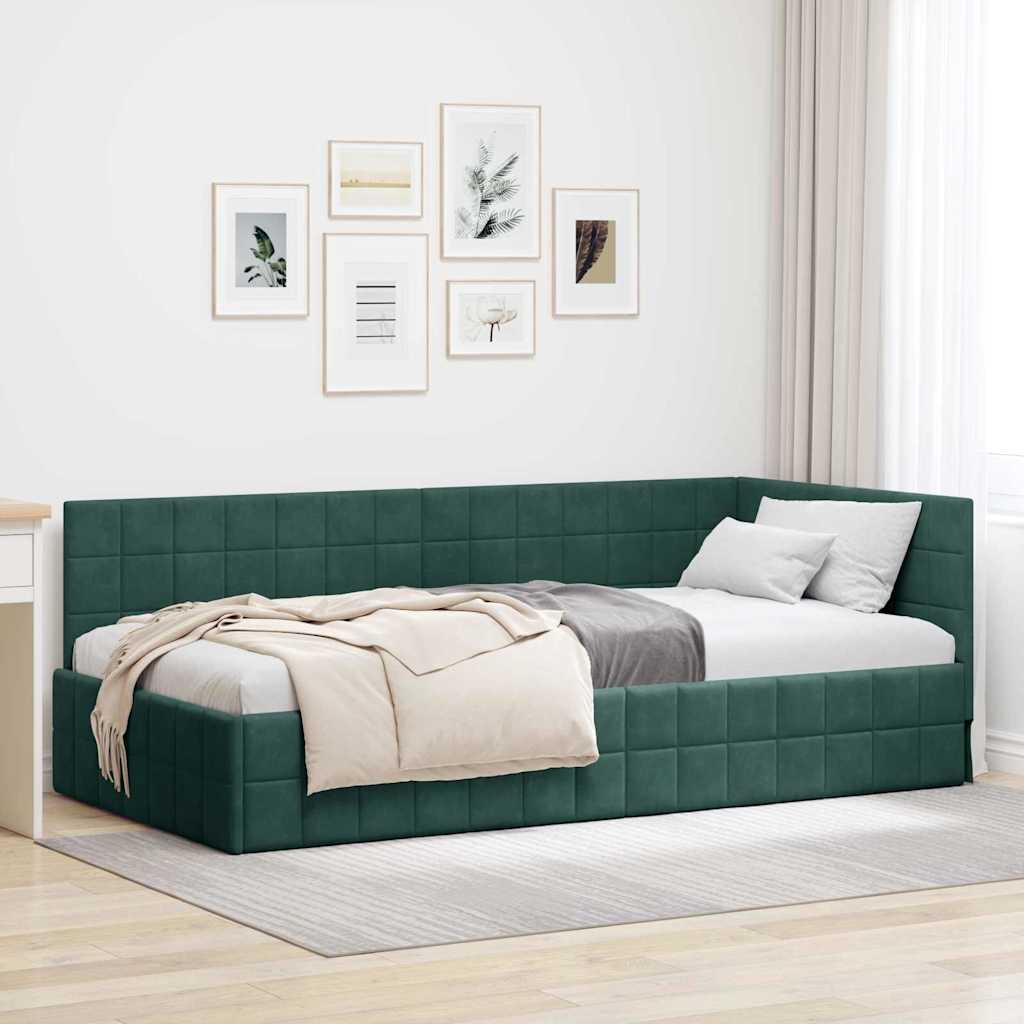 Kutni okvir kreveta Tamnozelena 90 cm x 190 cm Baršun
