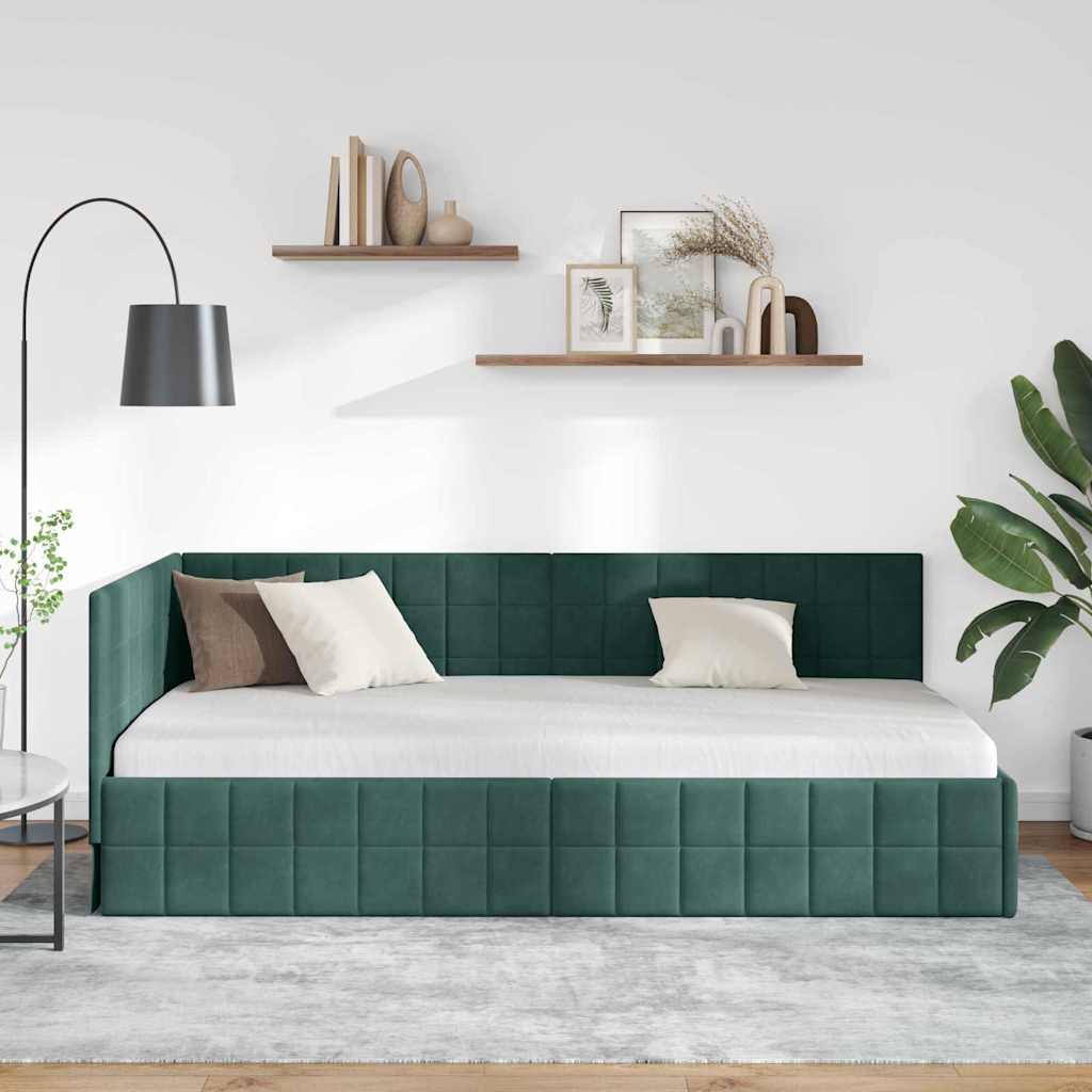 Kutni okvir kreveta Tamnozelena 90 cm x 190 cm Baršun