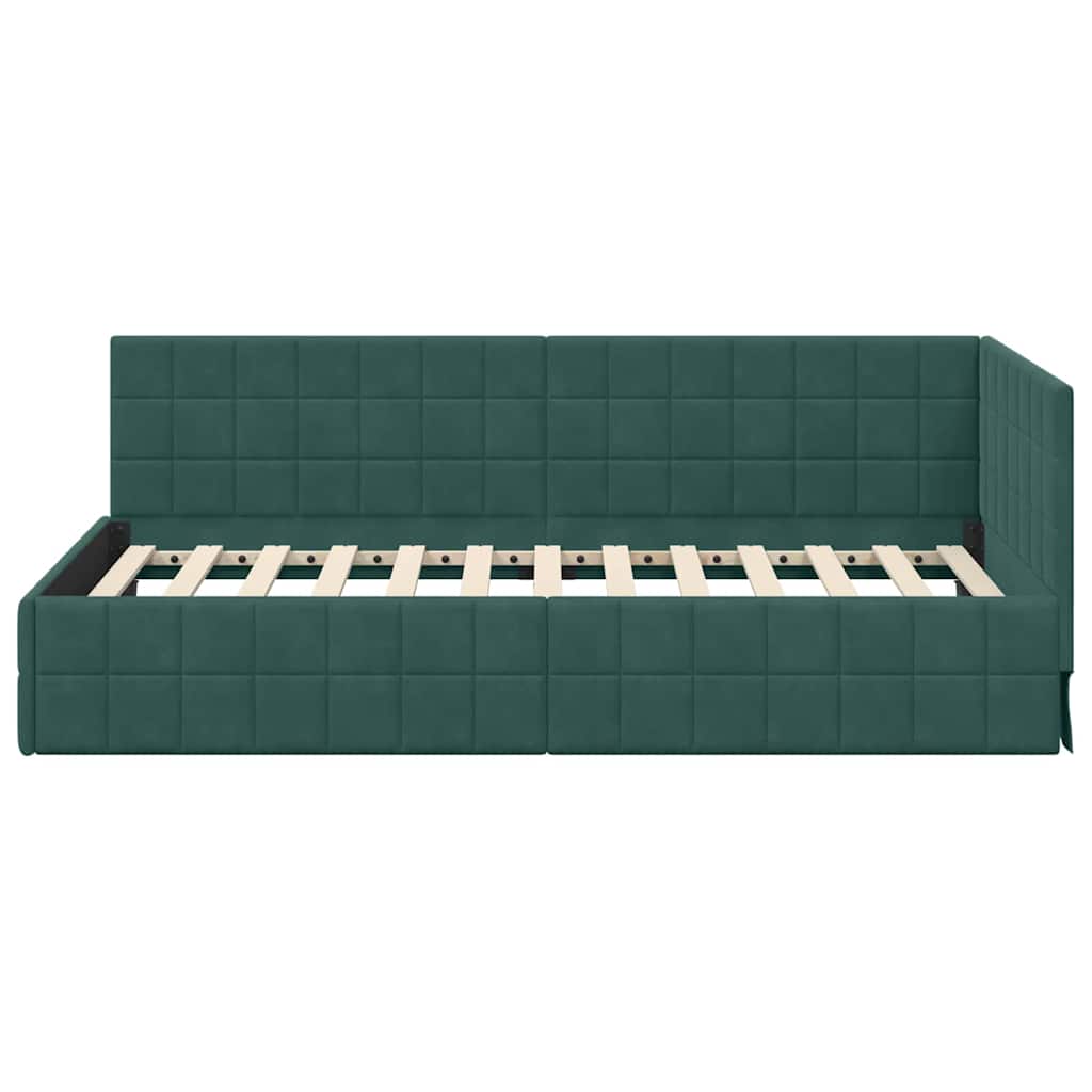 Kutni okvir kreveta Tamnozelena 90 cm x 190 cm Baršun