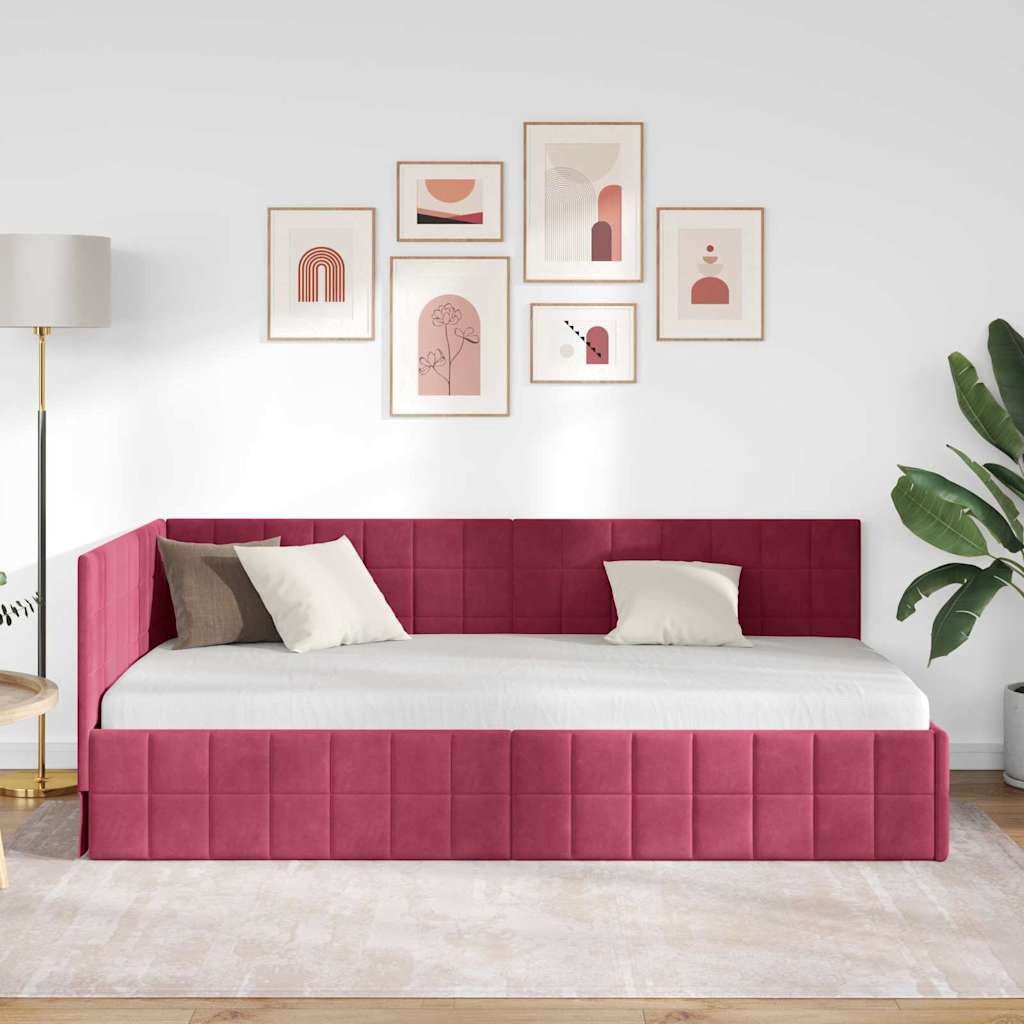 Kutni okvir kreveta Vinska crvena 90 cm x 190 cm Baršun