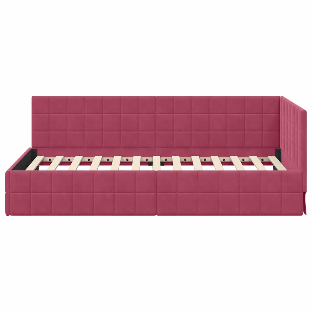 Kutni okvir kreveta Vinska crvena 90 cm x 190 cm Baršun