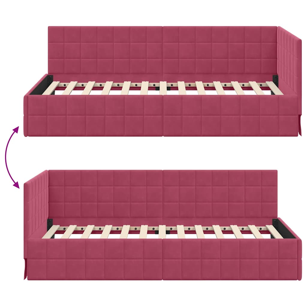 Kutni okvir kreveta Vinska crvena 90 cm x 190 cm Baršun