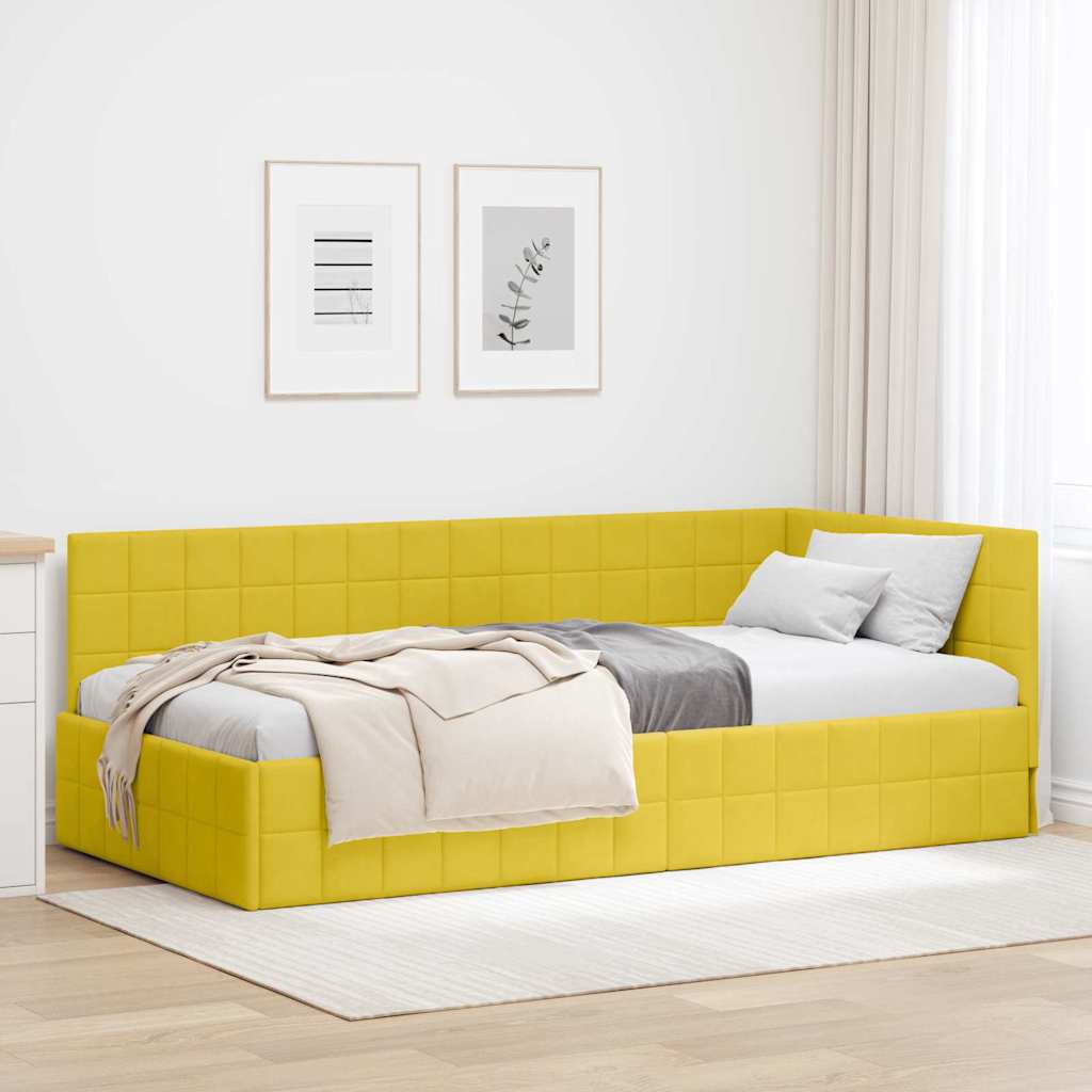 Kutni okvir kreveta s uzglavljem Žuta 90 cm x 190 cm Baršun