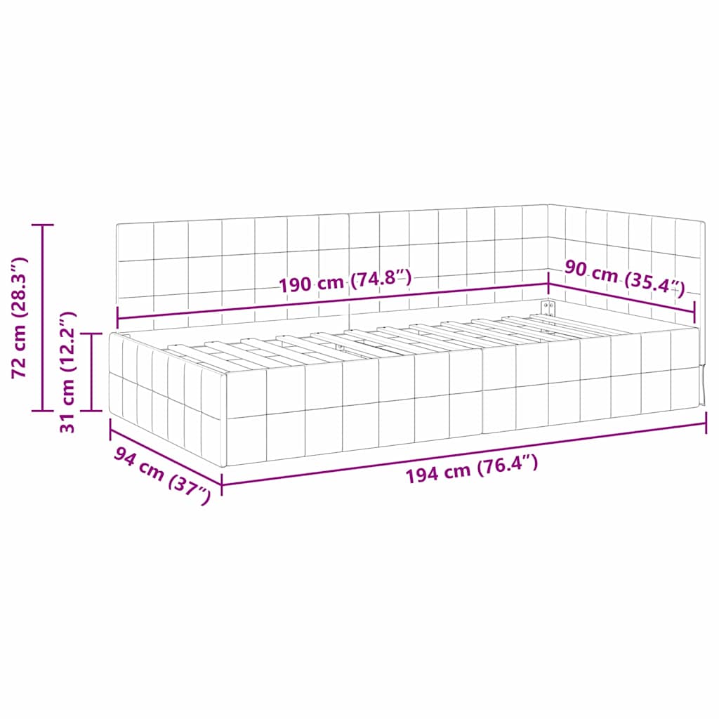 Kutni okvir kreveta s uzglavljem Žuta 90 cm x 190 cm Baršun